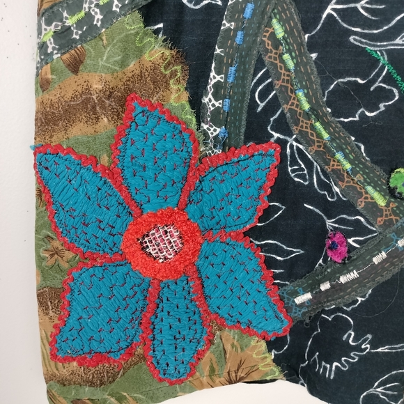 Chico's Super Unique Quilted Mixed Fabric Embroidered Waist Coat Sz. 1 (Lg) - Picture 10 of 14